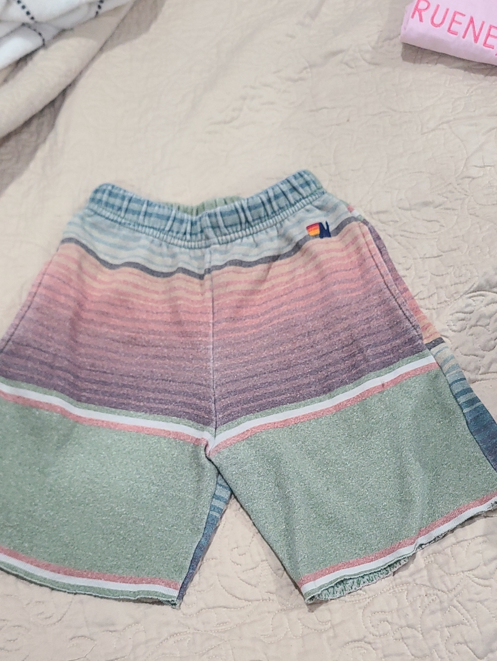 Aviator Nation Pastel Gradient Stripe Terry Shorts - Mint, Pink & Blue